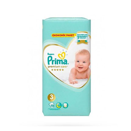 پوشک Prima سایز 3 مدل premium care بسته 52 عددی
